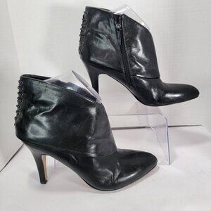 Nine West Leather Ankle Booties 10.5 Black Cuffed Corset Heel Punk Rocker Gothic